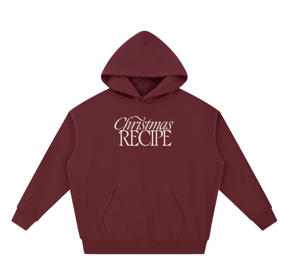 "Christmas Recipe" Long Sleeve Red Heavyweight Hoodie