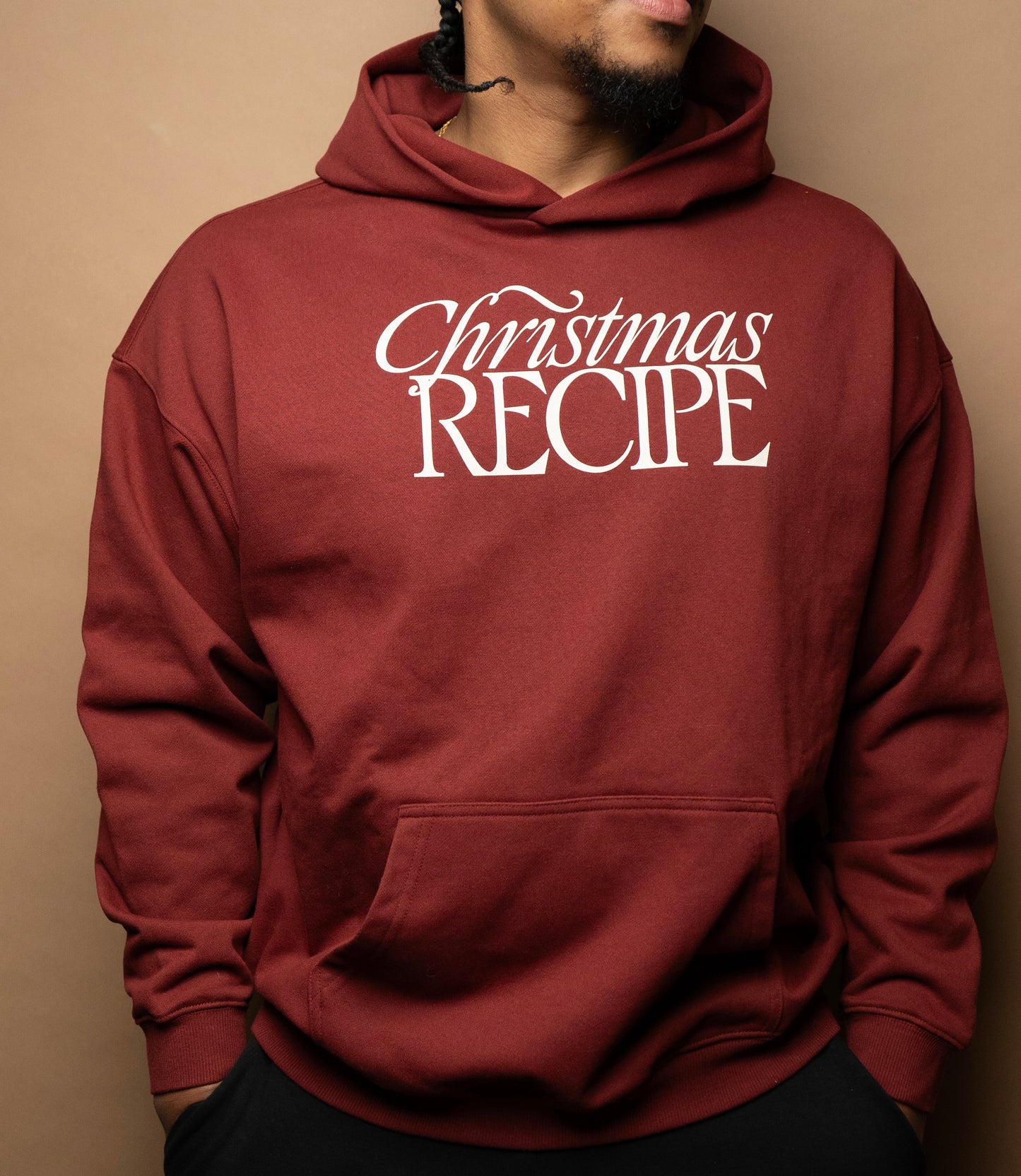 "Christmas Recipe" Long Sleeve Red Heavyweight Hoodie