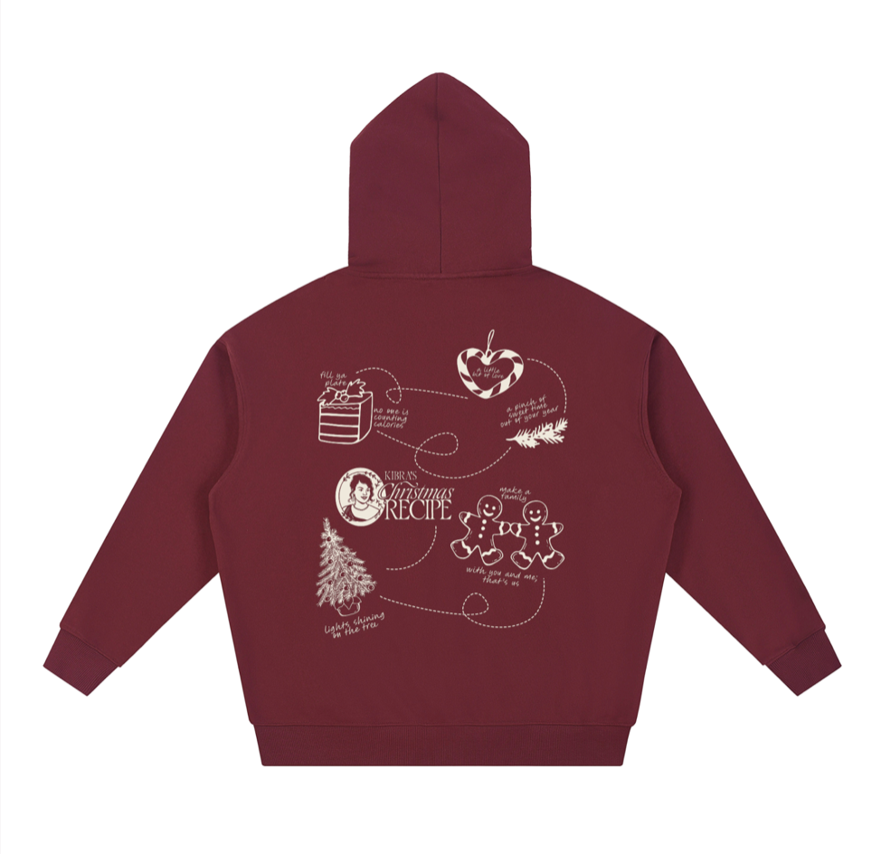 "Christmas Recipe" Long Sleeve Red Heavyweight Hoodie